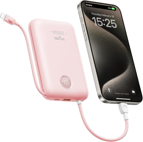 Batterie Externe 20000 mAh VIYISI 30W Power Bank Ultra Rapide Charge USB C avec Câble Intégrés,Batterie Portable Compacte Compatible avec iPhone 16 15 14 13...