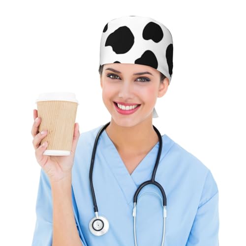 Image of Cute Pug Dog Print Working Cap Scrub Cap with Sweatband,Adjustable Fashion Bandage Tie Back Hat Headwear for Women Men