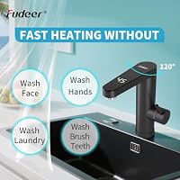 Fudeer Wasserhahn mit Durchlauferhitzer 230V,3.3kW Bad Elektrisch Wasserhahn mit Digitaldisplay(30-45℃),Schnelles Aufheizen,120°Drehbarer Auslauf,304 Edelstahl,Energiesparen&SicherSchutz(Schwarz) – Ansicht 3