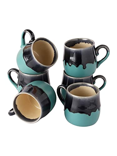 Image of MIAH Decor Handcrafted Studio Pottery Ceramic Coffee Mugs Cum Serving Chai Tea Cups Set (Set of 6, Grey & Green)