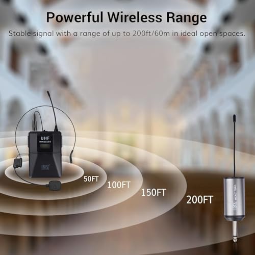 Image of MX UHF Wireless Microphone System - Cordless Mic Set with Headset, Bodypack Transmitter & Receiver - Ideal for Karaoke, Conferences, Stage Performances, Weddings, DJ, Parties, and Speeches