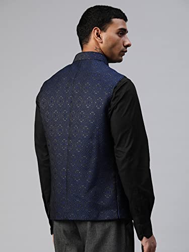 Image of MANQ Men Fawn Woven Jaquard Silk Nehru Jacket