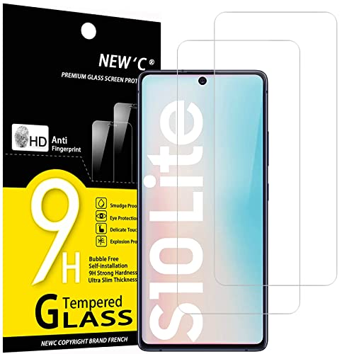 NEW'C Lot de 2, Verre Trempé pour Samsung Galaxy S10 Lite, Film Protection écran efficace contre les Rayures - sans Bulles - Ultra Résistant (0,33mm HD...