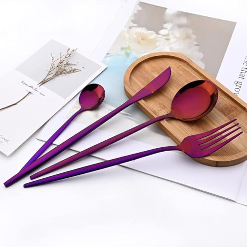 Image of 24 pcs Flatware Set, Pink Silverware Set for 6, Knife Fork Spoon, Stainless Steel Home Dinnerware Tableware,Mixed Cutlery Set Eating Utensils for Restaurants(24 Pcs Pink)