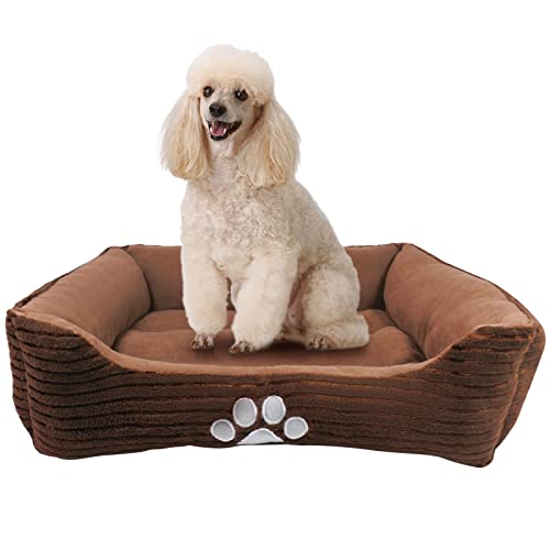 Long Rich Hct Rec-005 Reversible Rectangle Pet Bed With Dog Paw Printing, Coffee, By Happycare Textiles, 25 By 21 Inches #TOP1