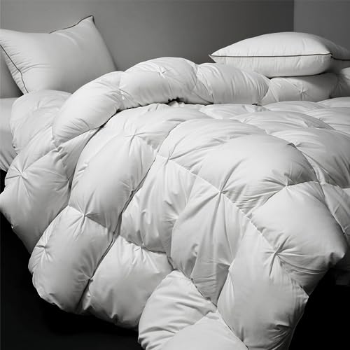 Image of Royoliving Premium Feathers Down Duvet Insert Pinch Pleat Comforter 100% Cotton Cover Duvet Insert with Corner Tabs (White Twisted Flower, Queen All Season)