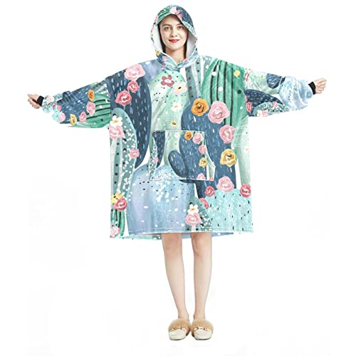 Sweat à capuche Sherpa épais et chaud à motif plantes grasses