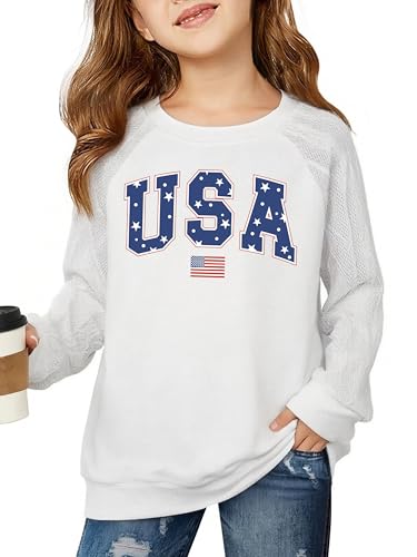 Image of CAZYCHILD Girls 4th of July Shirt Boys USA Tshirt Kids American Flag Sweatshirt Patriotic Pullover Tee Tops