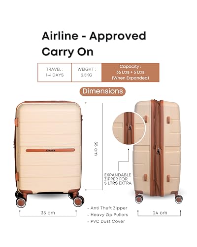 Image of CRUISE Sandy Coco 20 Inch Travel Trolley Bag Set (Small) | Hard Shell Expandable Suitcases with Spinner Wheels | Cabin & Check-in Lightweight Luggage Bags (Set of 1)