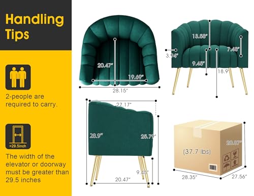 Image of Dewhut Oversized Pumpkin Couch Accent Chair, Modern Comfy Velvet Upholstered Barrel Chairs, Luxury Single Sofa Armchair for Living Room, Waiting Room, Office and Vanity, (Green)