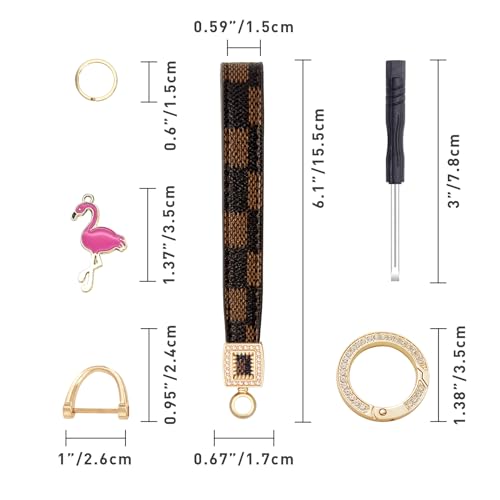 Image of OHKYOOT Leather Wristlet Keychain,Wrist Keychain Car Key Chain with 5 Key Ring and Anti-Lost D Ring