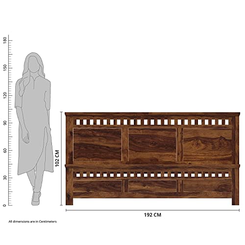 Image of SANKAT MOCHAN Industries Solid SHEESHAM Honey Brown Wooden King Size Bed Double Bed Furniture for Bedroom Living Room (Honey Finish) Matters Size (6 * 6.5) (Coran)