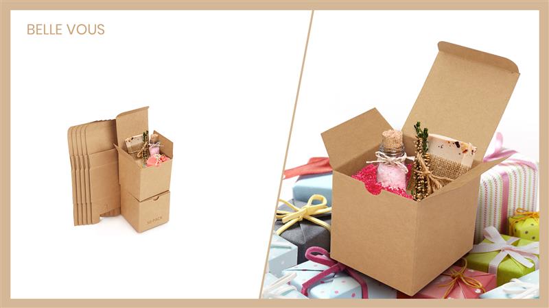 Belle Vous Scatole Regalo Kraft 50 Pezzi - 7.5x7.5x3.5 Cm, Con Coperchio, Corda E Etichette, Per Matrimoni E Feste