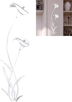 Flower 3D Mirror Wall Stickers, Modern DIY Wall Stickers Removable Mirror Sticker Home Decoration Art for Living Room Bedroom TV Wall Decals Marriage Room Decoration (As Shown,Silver)