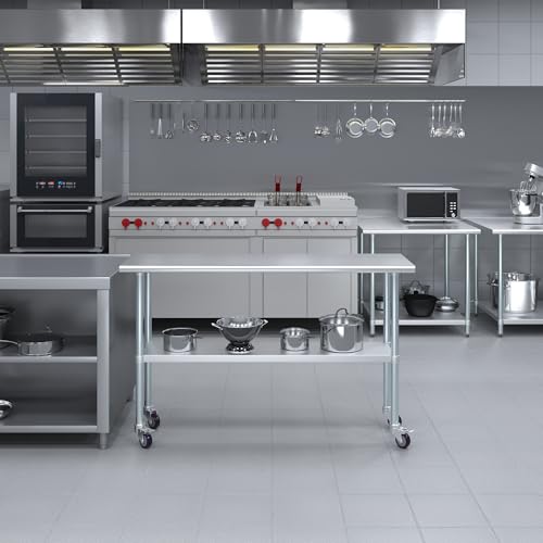 Image of AmGood 60 inch Long x 18 inch Deep Stainless Steel Table with Casters