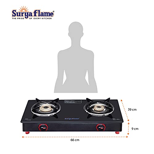 Suryaflame Glass Top 2 Burner Gas Stove 2B Smart MS NA (ISI Marked CE