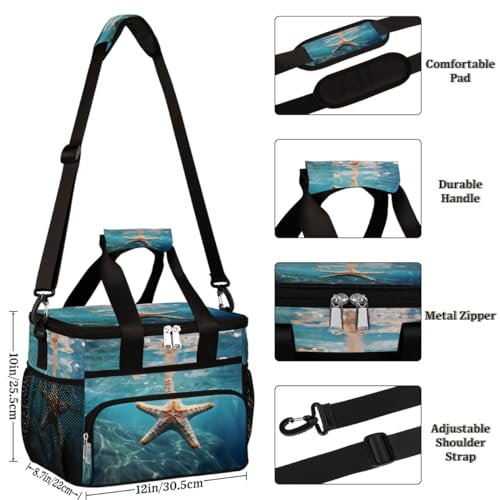 Starfish Insulated Picnic Backpack Lunch Box for Women Men Picnic Basket Tote Lunch Bag Picnic Bag Portable Lunch Bags for Picnic, Beach, Work, Trip,Office, Camp Starfish in Sea Water
