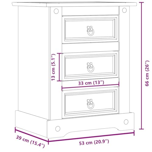 Table de Chevet Corona Meuble de Chambre 3 Tiroirs Petite Commode Rustique - 4