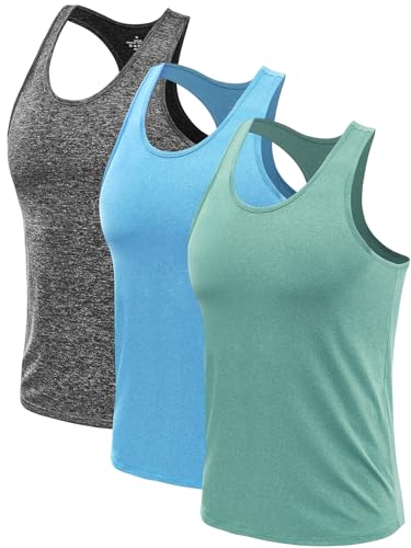 Ymmchy Herren Sport Tank Top Ärmelloser Muskelshirt Gym Tanktop Fitness Quick Dry Achselshirt Training Unterhemd 3er Pack Grau/Hellblau/Armeegrün XL