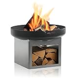 BBQ-Toro Feuerschale Ø 60 cm | Schwarz | Outdoor Feuerstelle mit Holzlagerfach | Feuerschalen für den Garten, Brennschale, Garden Fire Pit, Fire Bowl, Feuerwanne
