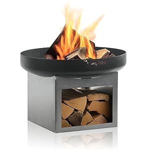 BBQ-Toro Feuerschale Ø 60 cm | Schwarz | Outdoor Feuerstelle mit Holzlagerfach | Feuerschalen für den Garten, Brennschale, Garden Fire Pit, Fire Bowl, Feuerwanne