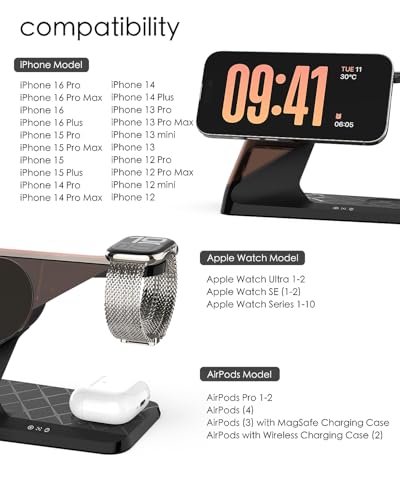 Support de chargeur Mag-Safe haut de gamme, station triple induction iPhone et Watch
