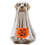 Aclema Ghost Dog Halloween Decoration, Resin Halloween Dog Ghost Decor Indoor, Fall Decorations with Small Pumpkin for Home Living Room Desk Coffee Table Decor