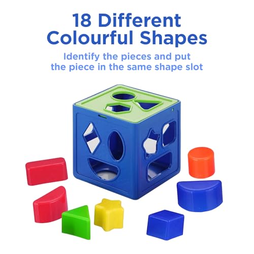 Image of Shape Sorter Toys for Kids 1+ Years - Wooden Shapes Puzzles, Color & Shape Matching Cube | Montessori Sorting Toy for Toddlers, Fine Motor Skills Development