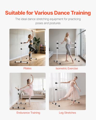 VEVOR Ballettstange Tanzstange freistehende Doppelstange (136 kg belastbar), höhenverstellbare (170-1165 mm) Stretchstange aus Aluminium für Ballett, Gleichgewichtstraining, Entspannungsübungen