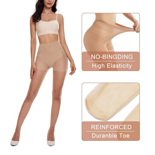 Weziarer 2 Pairs Women's Control Top Pantyhose - 20D Sheer Tights with Reinforced Toes3