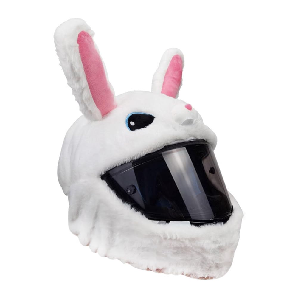 Divertente copricasco da moto, decorazione per casco a forma di coniglio bianco in peluche per motociclisti, regali e accessori unici per motociclisti
