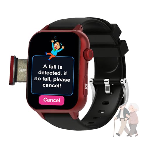 VCYEX Reloj Inteligente para Ancianos, con Detección De Caídas Smartwatch, Botón SOS Smartwatch, para Alzheimer Reloj con GPS para MayoresRed,1.96 * 1.57 Inch