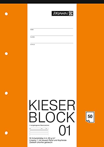 Brunnen 1042941 KIESER-Block Lineatur 1 (A4, 50 Blatt, gelocht, 80 g/m², Klasse 1)
