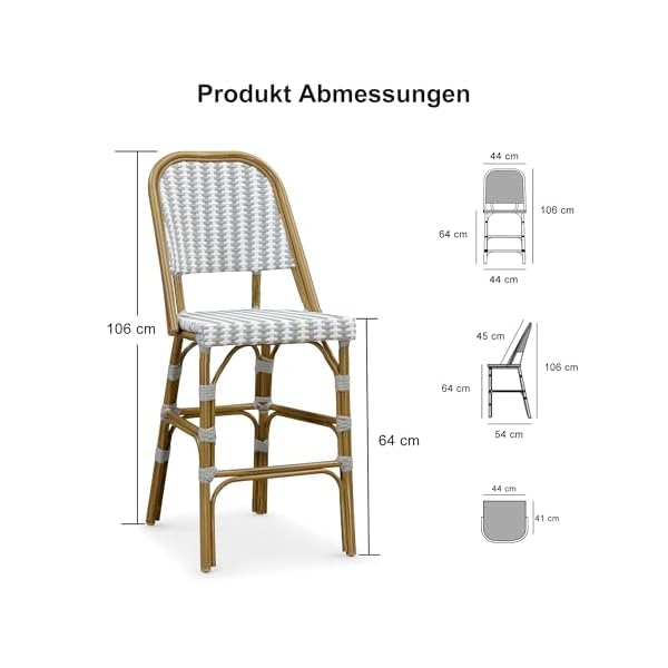 PURPLE LEAF Barhocker 2er-Set Rattan-Optik Grau-Weiß