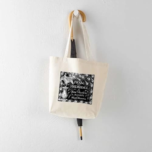 Cafepress Pride & Prejudice Jane Austen Peacock Book Cover B Natural Canvas Tote Bag, Reusable Shopping Bag #TOP4