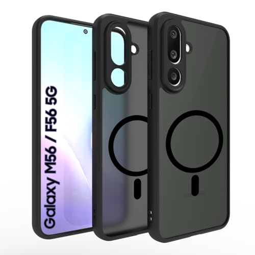 Image of RIGGEAR Shockproof Sleek Hybrid Armor Magnetic Back Cover Case Compatible with MagSafe Accessories for Samsung Galaxy M56 5G / F56 5G (Smoke Black Matte PC and Black TPU Bumper)