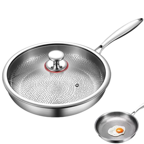 Titanium Hammered Pan Pro with Lid, Pure Titanium, Heats Quickly, Cooks Evenly, Extremely Heat Resistant (M: 10.23in / 26cm)