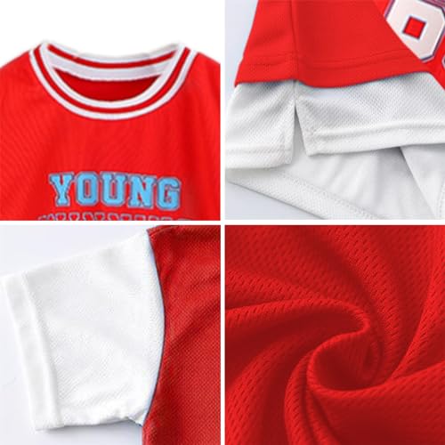 Image of SANGTREE Boys Quick Dry Athletic Short Sleeve T-shirt and Shorts Set, 65# Red+White, 6-7 Years = Tag 130