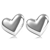 Gold Heart Stud Earrings Minimalist DesignElegant Fashion earrings gift for Women (Silver)