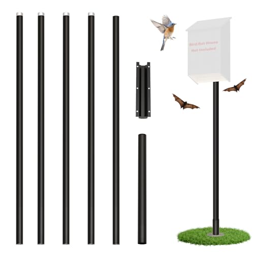 15 FT Purple Martin Bat House Pole, Heavy Duty Bat Houses Kit with Ground Socket, Adapter, Adjustable Heavy Duty 5-Section Birdhouses Pole (3-6-9-12-15 FT) for Birdhouses and Wildlife Nesting