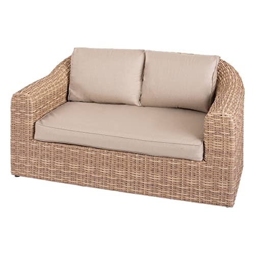 Hespéride - Canapé de Jardin Mooréa Savana - 2 Places - Anti-Rouille - Résine Tressée - Coussins Déhoussables - Tissu Déperlant - Pieds Ajustables