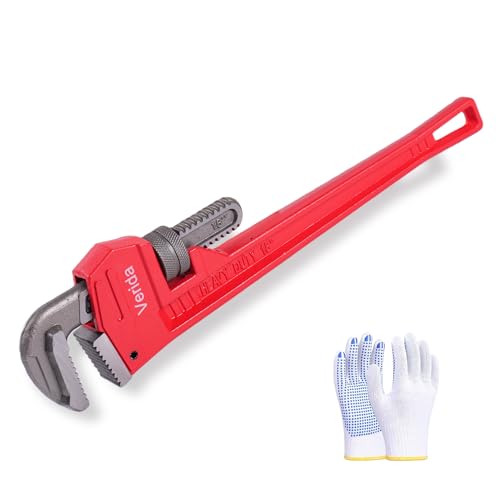 Verida Pipe Wrench 18 Inch Plumbers Wrench Chrome Vanadium Steel Hardness 62HRC for Water Pipes Plumbing Fire Protection Pipe Tools