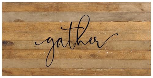 Rustic Reclaimed Wood Sign by Second Hand By Nature - 24 x 12 Handmade Farmhouse Home Decor for Living Room, Dining Table, Kitchen, or Fireplace - Country Family Wall Art (Gather)