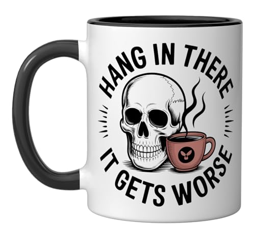 Taza de cerámica negra y blanca 11 oz con diseño calavera miniatura 1