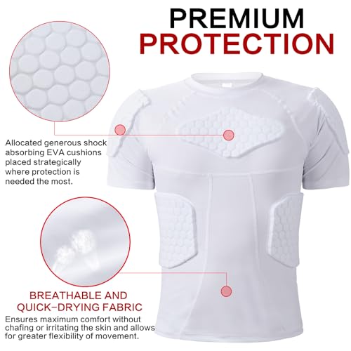image for Zicac Men's Padded Compression Shirt 6 Pads Football Rib Protectors Ch