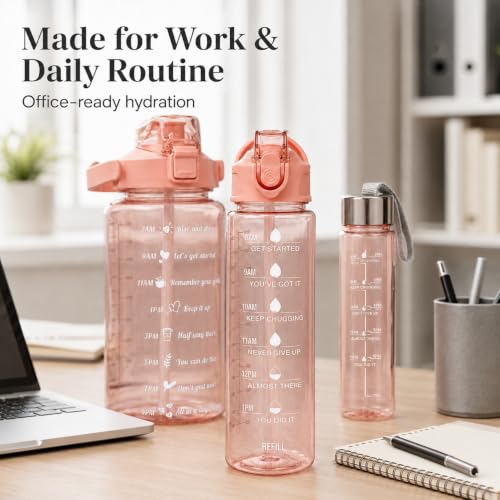 Image of Water Bottle Set of 3 for Women with Sipper, Orange