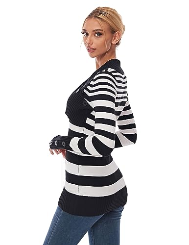 AmélieBoutik Women Asymmetric Neckline Striped Long Sleeve Tunic Sweater4