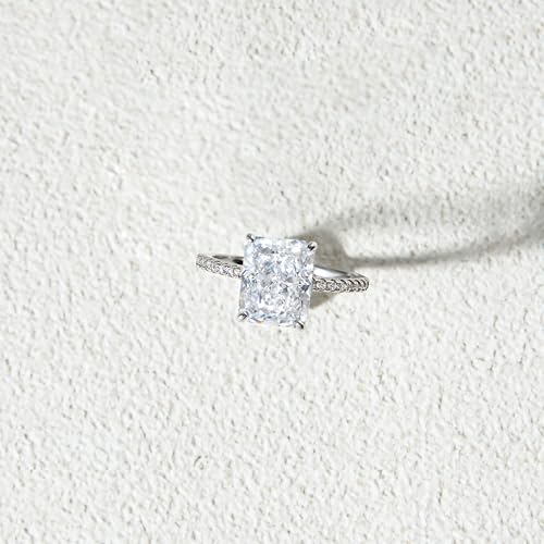 Engagement Rings for Women, Rectangular Cut 4CT Cubic Zirconia Wedding Rings, 925 Sterling Silver with 18K White Gold Plated Promise Rings for Her2