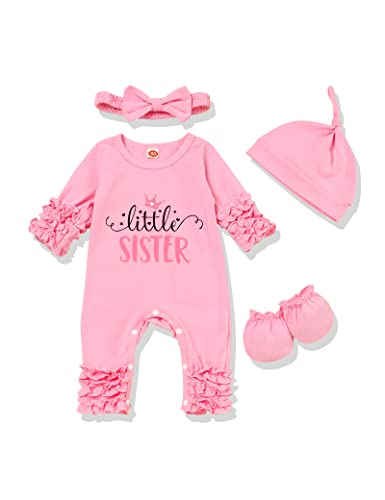 Image of RCPATERN Newborn Baby Girl Clothes Romper Solid Color Jumpsuits Cute Infant Outfit for Baby Girls Stuff 4Pcs Clothing Set