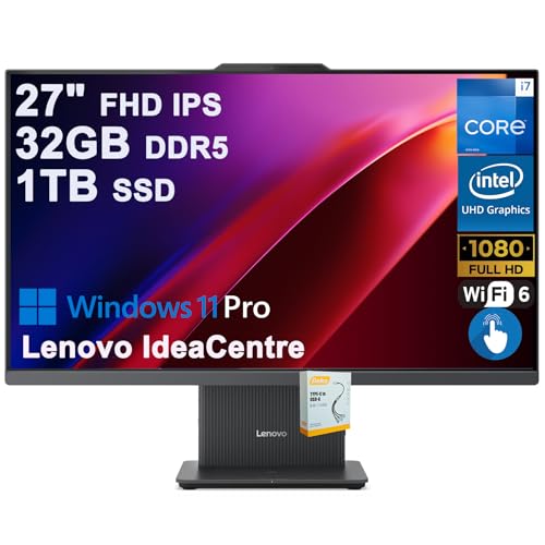 Image of Lenovo IdeaCentre AIO Desktop | 27 inch FHD IPS Touchscreen (99% sRGB) | Intel 10-core i7-13620H (>Ultra 9 185H) | 32GB DDR5 1TB SSD | Type-C Harman Speaker Wi-Fi6 5MP Camera Win11Pro w /DLCA Accessory